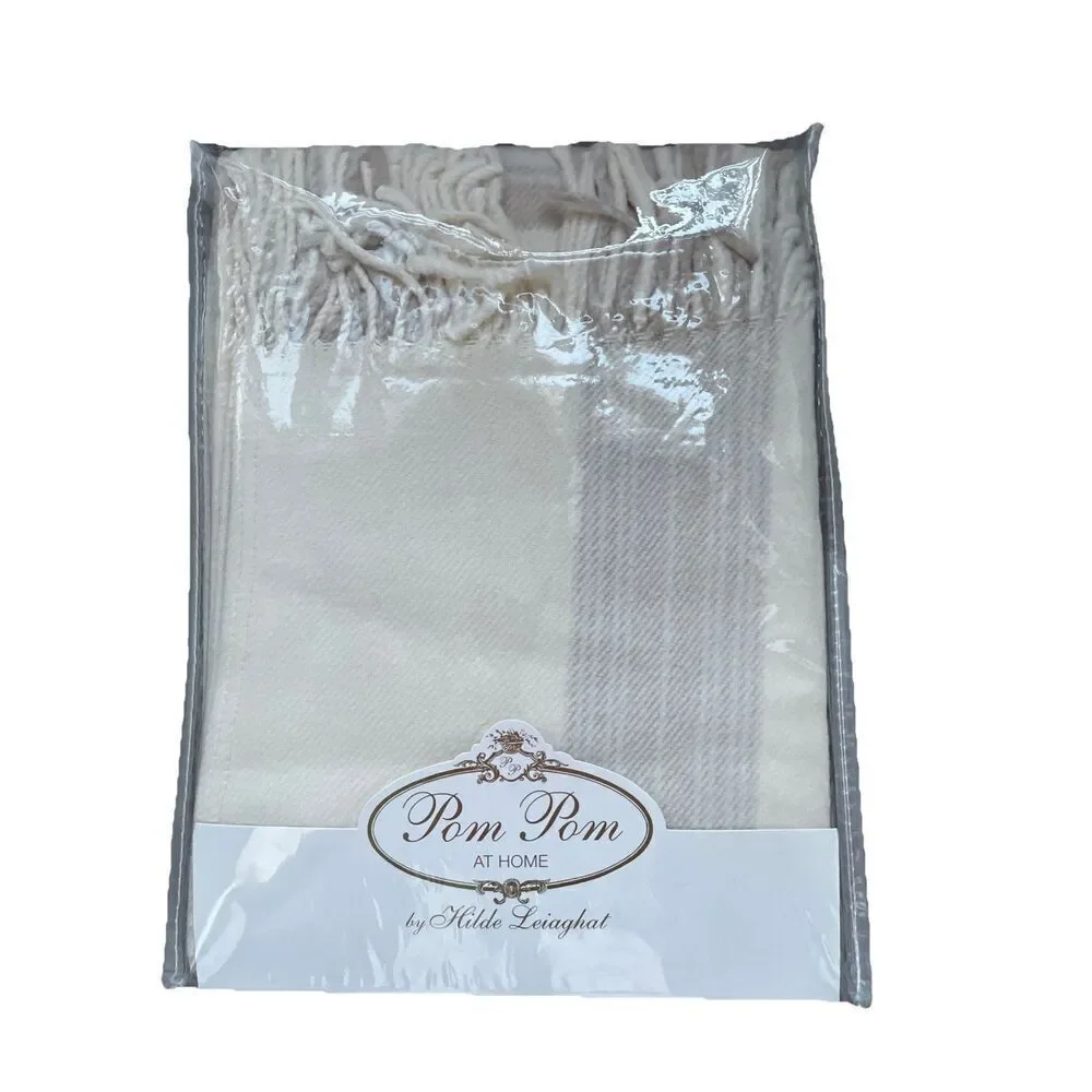 New in Package POM POM AT HOME Geneva Throw Blanket Ivory/Taupe 50x70